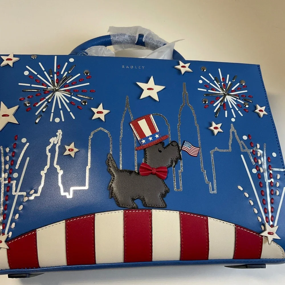 Radley London Fireworks and Str Cobalt Leather NYC Satchel Bag RHG21001 NEW